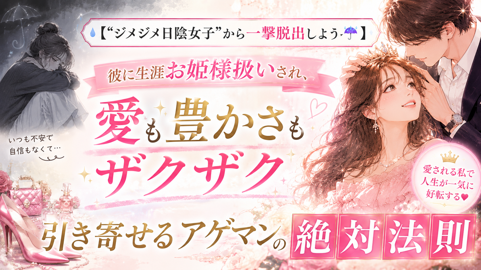【“ジメジメ日陰女子”から脱出しよう☔️】生涯お姫様扱いされ、愛も豊かさも引き寄せる法則👠✨